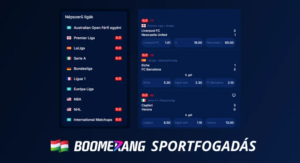 Sportválaszték a Boomerang Bet-en